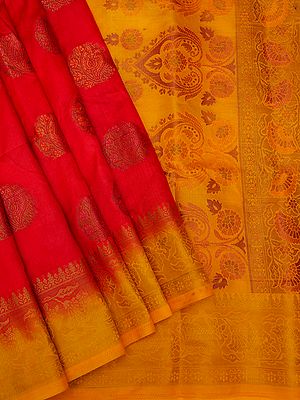 Fiesta Banarasi Dupion Silk Saree With Traditional All-Over Crest Motif