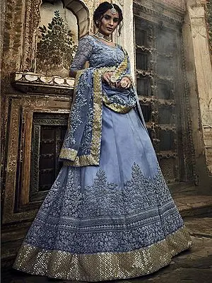 Wild-Wind Soft Net Panelled Lehenga Choli with Dori-Zarkan Embroidery and Designer Dupatta