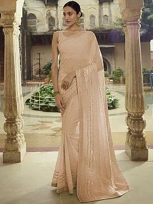 Georgette Floral Bail Butta Saree with Beautiful Thread, Mirror, Sequins Work
