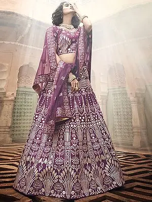Wine Art Silk Lehenga Choli Pure Gota Zari Work Embroidery and Soft Net Dupatta