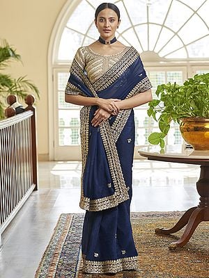 Organza Saree With Floral Zari, Sequins Embroidered Broad Border
