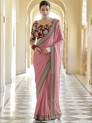 Plain Organza Saree With Embellished Dori-Sequins Work On The Border