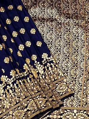 Floral Butta Banarasi Gota Patti Silk Saree with Scalloped Brocade Pattern on Pallu