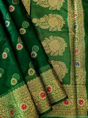 Banarasi Organza Silk Saree with Jhallar Meena Butta on Body and Bail on Pallu