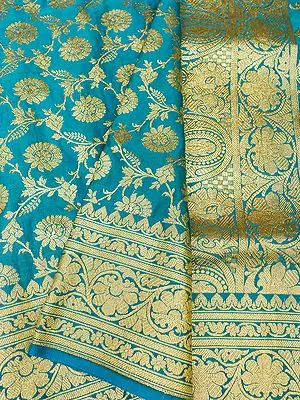 Banarasi Satin Silk Saree with Damask Floral Jaal Pattern and Kalka Bail Motif on Pallu