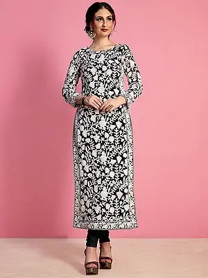 Black And White Georgette Designer Suit With Beautiful Phulkari Embroidery And Lace Dupatta