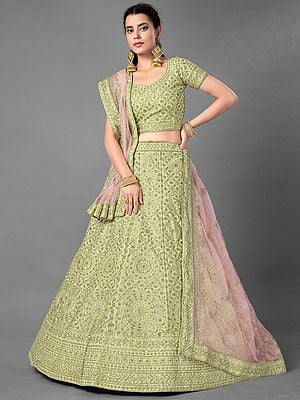 Art Silk Chakra & Floral Bail Pattern Lehenga Choli with Thread-Sequins Work and Soft Net Dupatta
