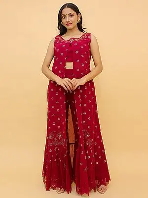 Georgette Sharara Set with Jacket and Blouse and All Over Rubber Print