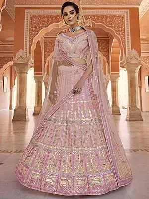 Organza Multicolor Laddi Motif Lehenga Choli with All-Over Thread-Gota Embroidery and Soft Net Dupatta