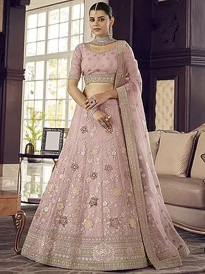 Organza Meena Butta & Peacock Motif Lehenga Choli With Zarkan, Thread, Zari, Gota Work And Soft Net Dupatta