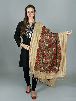Kalamkari Painted Dupatta Depicting Bhavai Dance Ritual