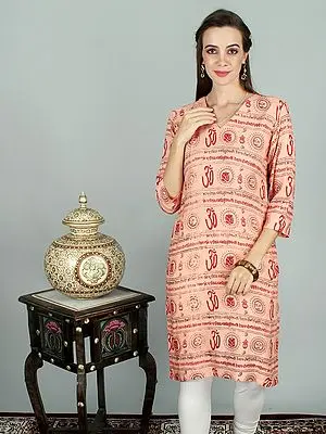 Gayatri Mantra All Over Printed Long V-Neck Kurti Top