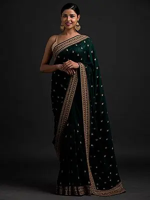Art Silk Flower Motif Saree With Gota Blouse And Dori-Sequins-Stone Embroidery