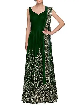 Art Silk Bail Pattern Anarkali Dress with Dori-Sequins Embroidery and Dupatta