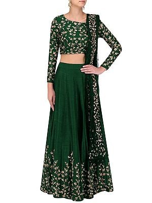 Blue Art Silk A-Line Palazzo Pant with Thread Embroidered Sleeveless Choli and Back Cutout Design