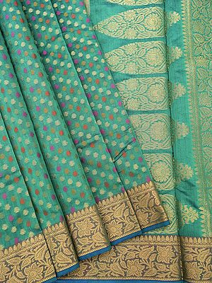 Banarasi Cotton Saree With All-Over Multicolor Club Shaped Motif And Zari Work On Border
