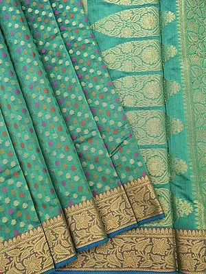 Banarasi Cotton Saree with Multicolor Club Shaped Motif and Zari Work on Border