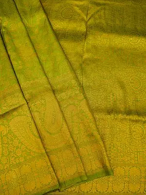 Art Silk Jaal Banarasi Saree with Kali Bail Butta and Peacock Motif on Broad Border
