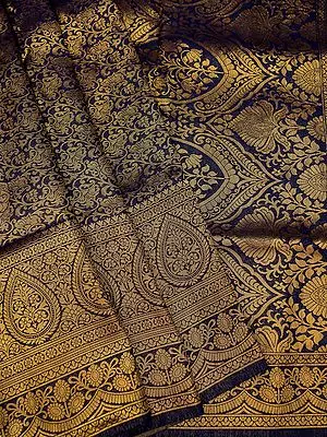Banarasi Art Silk Saree with Floral Creeper Pattern and All-Over Gold Zari Work
