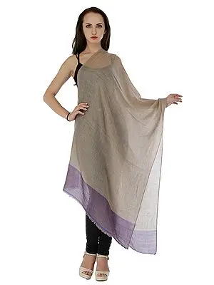 Savannah-Tan Pashmina Woolen Stole with Contrast Purple Broad Border from Nepal