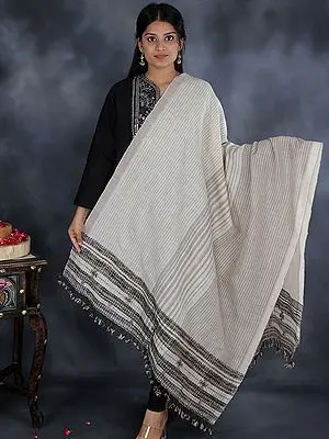 Seedpearl Shawl with Contrast Woven Stripes Pattern