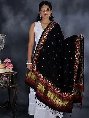 Shawl from Kutch with Multicolor Mirror Embroidered Bootis