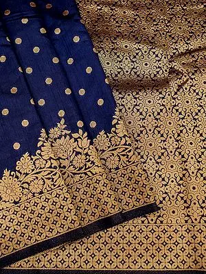 Banarasi Art Silk Saree with Zari Bundi Motif on Body and Floral Vine Pattern Border