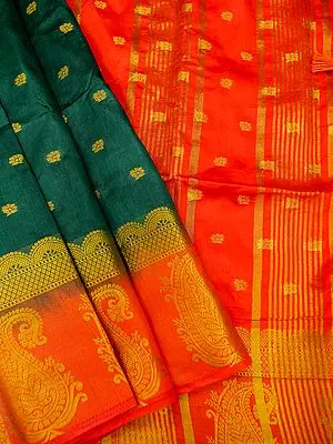 Art Silk Banarasi Saree with Floral Butti and Mango Motif on Border