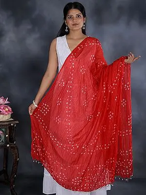 Ek Bundi Bandhani Dupatta from Gujarat with Beads Tassel