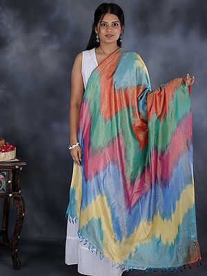 Multicolor Banarasi Handloom Dupatta with All-Over Paisley Tanchoi Weave And Chevron Print