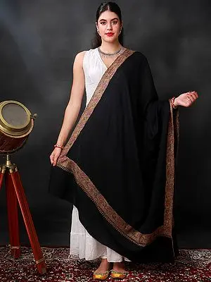 Forest-River Extra-Wide Shawl with Sozni Hand Embroidery with Floral Motif