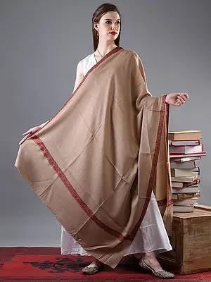 Brown Hand-Embroidered Sozni Shawl with Floral Vine Pattern Border