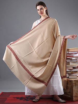 Brown Hand-Embroidered Sozni Shawl With Floral Vine Pattern Border