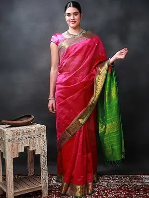 Wine-Green Banarasi Art Silk Saree With Rich Woven Golden Peacock Vine Motif