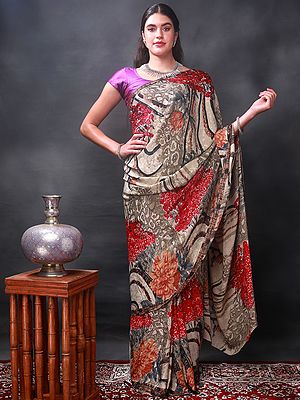 Multicolor Georgette Saree With Floral Abstract Print