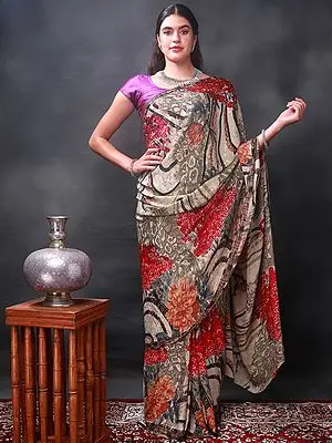 Multicolor Georgette Saree with Floral Abstract Print