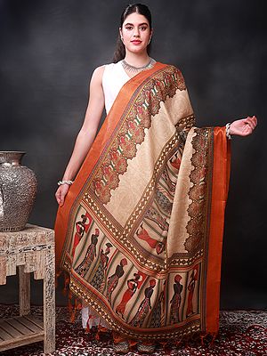 Batik Afro Women Motif Printed Banglori Satin Dupatta with Tassels