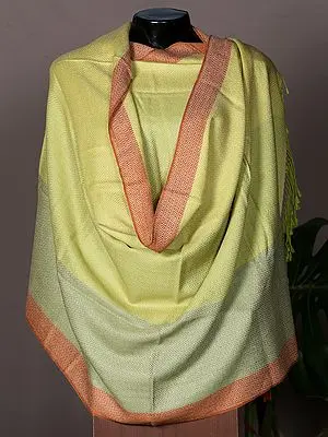 Lemon-Gray Plain Pashmina Stole With Self Woven Design And Orange Border