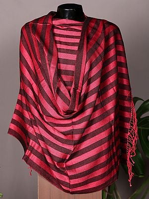 Rose-Red Stripe Pashmina Stole from Nepal