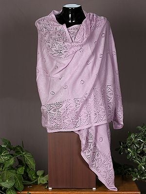 Rose-Pink Woollen Scarf from Nepal with All Over Knitted Pattern