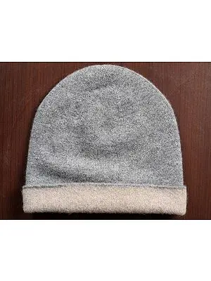 Gray Pure Wool Beanie Cap from Nepal