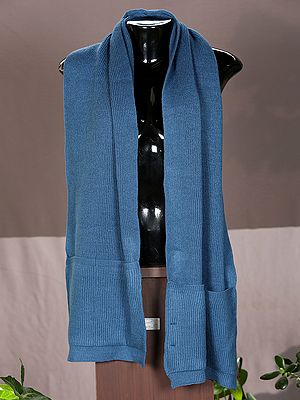 Aegean Blue Woolen Knitted Pocket Scarf