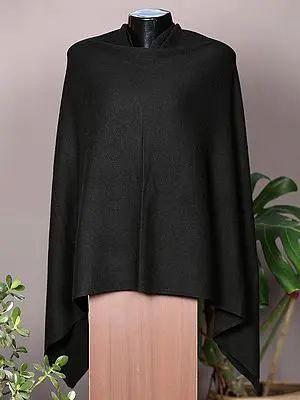 Caviar Black Plain Pashmina Poncho from Nepal
