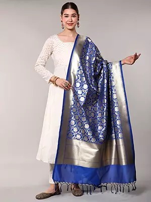 Brocaded Banarasi Dupatta with Zari-Woven Floral All-Over Vine Pattern