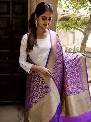 Brocaded Banarasi Dupatta with Zari-Woven Floral All-Over Vine Pattern
