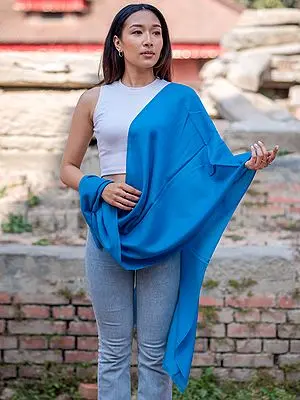 Hawaiian-Blue Plain Weave Pashmina Silk Stole from Nepal