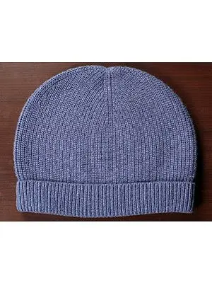 Blue-Gray Pure Wool Beanie Cap from Nepal
