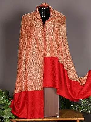 Peach-Red Pure Jacquard Pashmina Shawl from Nepal