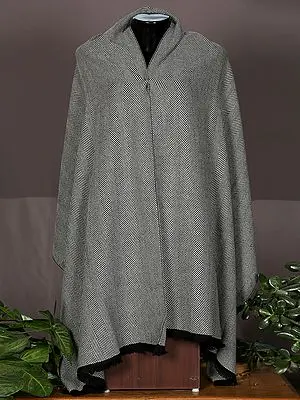 Black-Gray Chevron Pattern Weave Pashmina Stole from Nepal