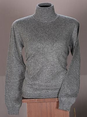 Gray Plain High-Neck Full Sleeves Felted Pashmina Unisex Sweater